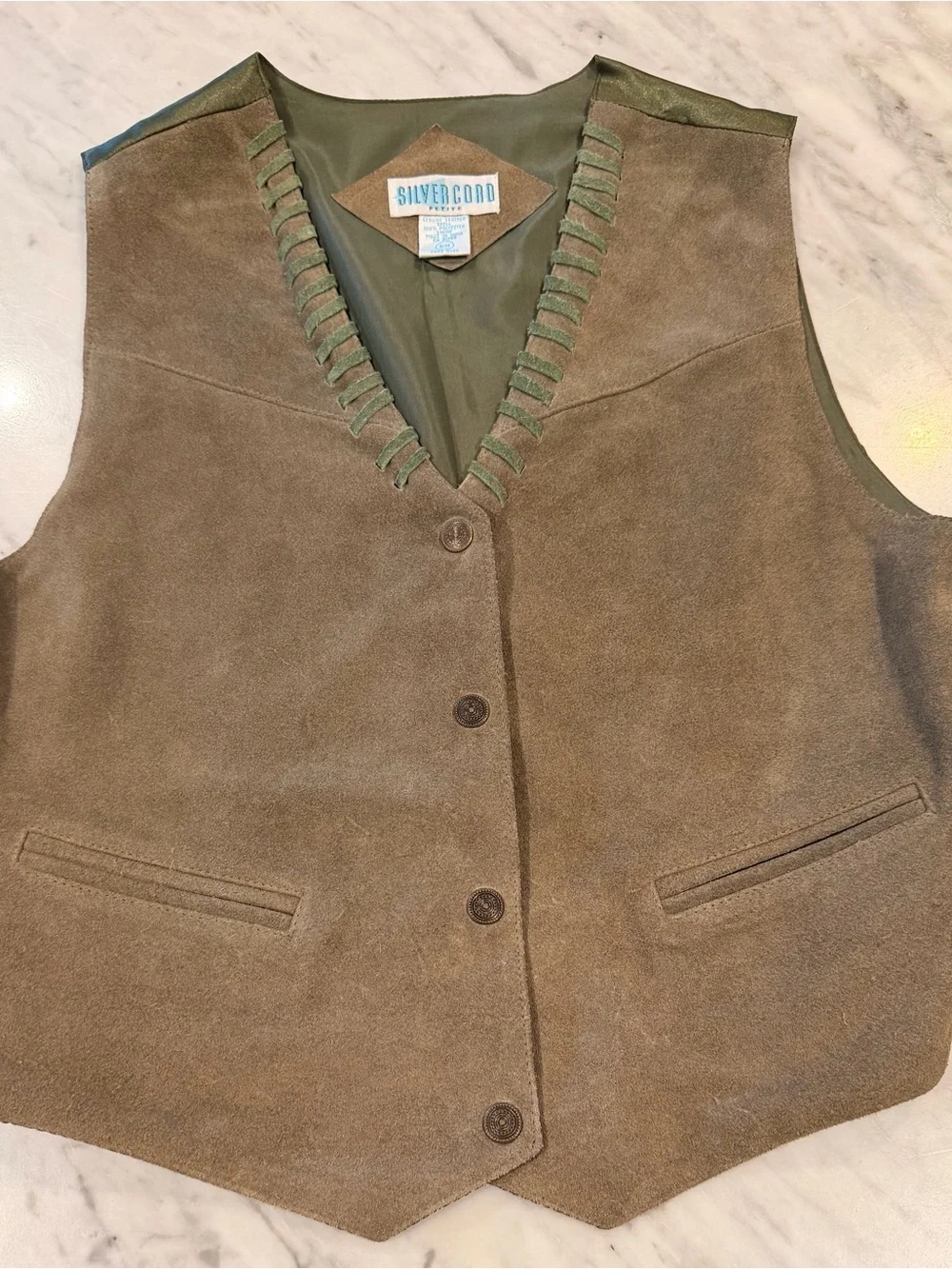Silvercord VTG leather vest women’s  Olive/Tan Suede Sz M western cowgirl boho